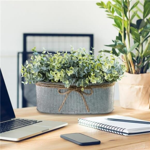 Artificial eucalyptus arrangement rustic galvanized planter farmhouse table deco - Picture 7 of 8